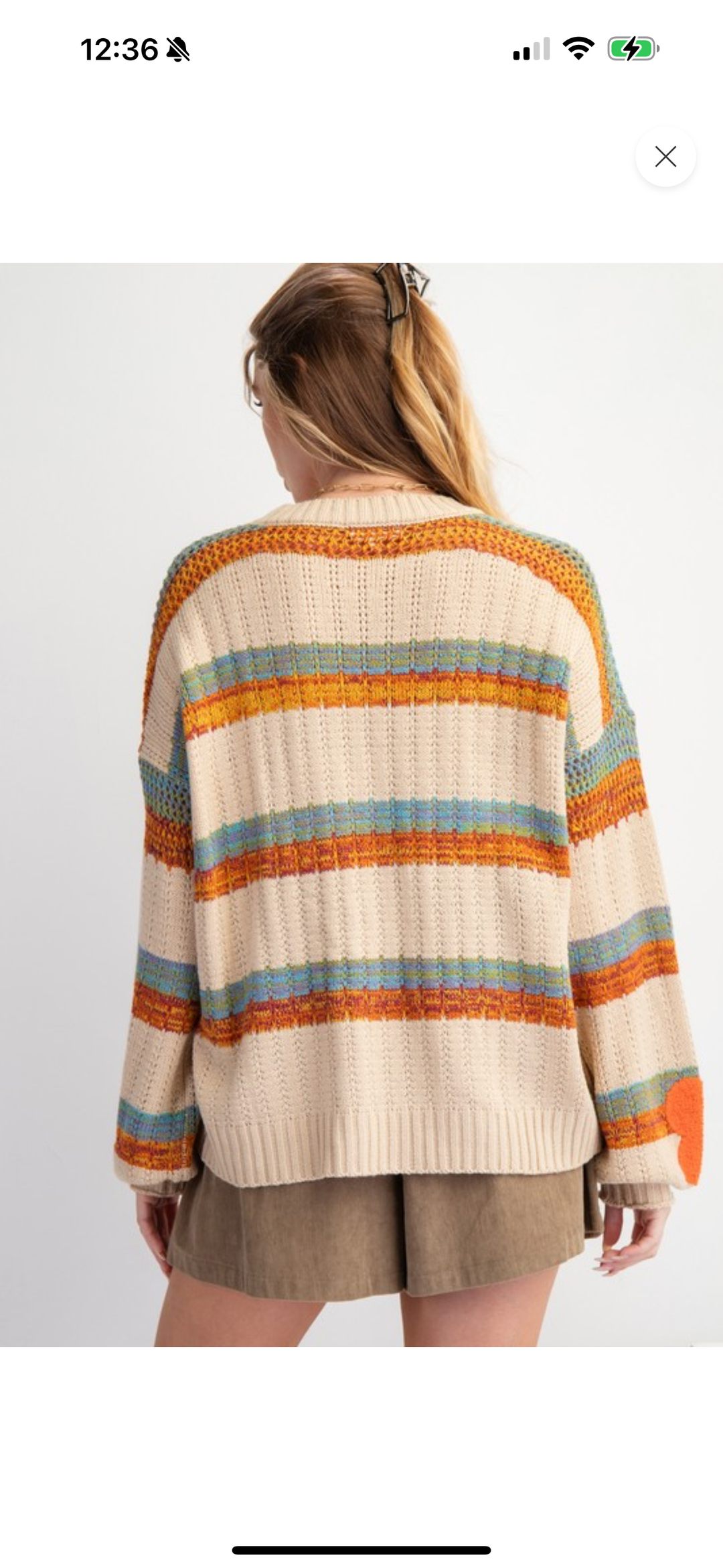 Stripe and Flower Pattern Light Weight Sweater