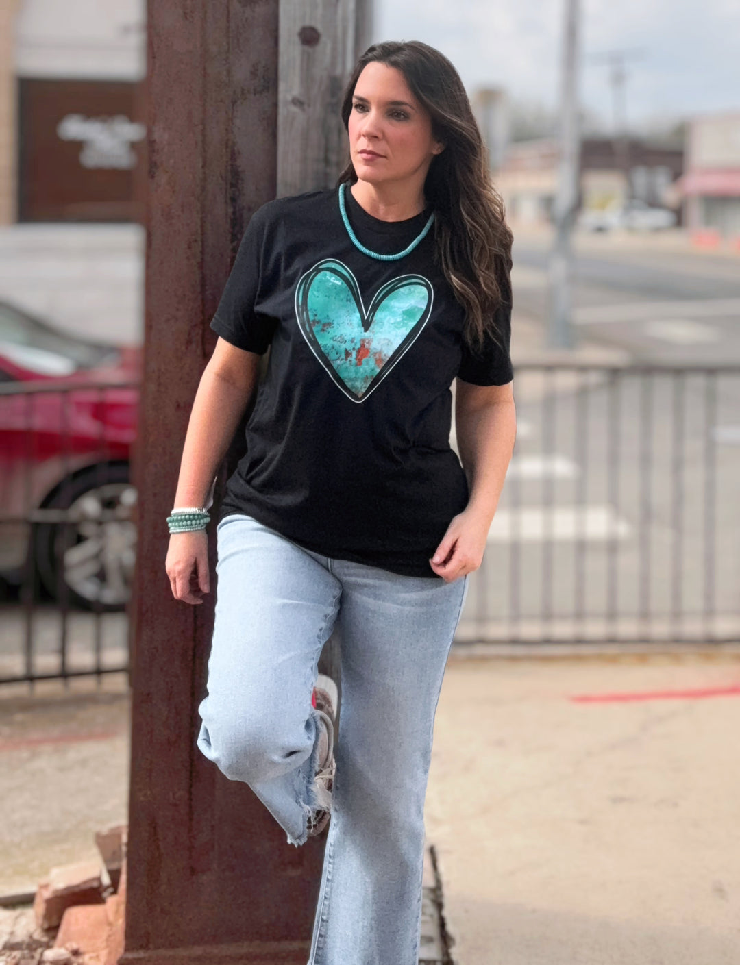 Black and Turquoise Heart Tee