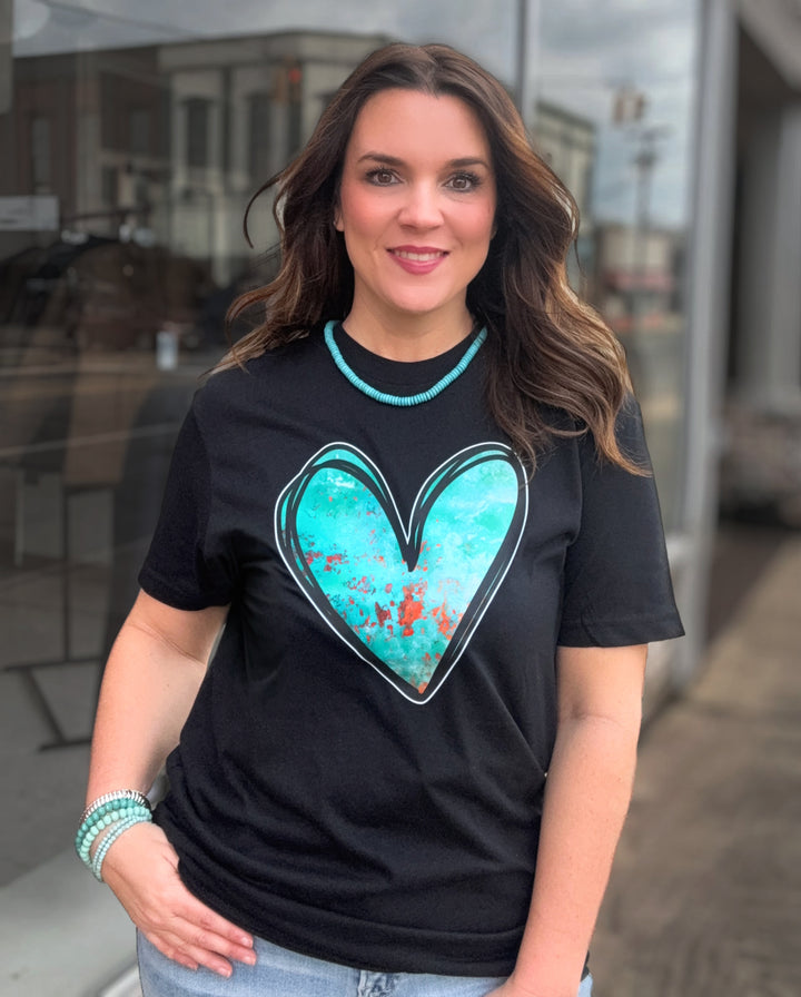 Black and Turquoise Heart Tee