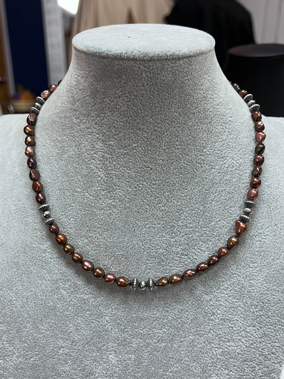 Bronze Fresh Water Pearls and Navajo Pearls Necklace