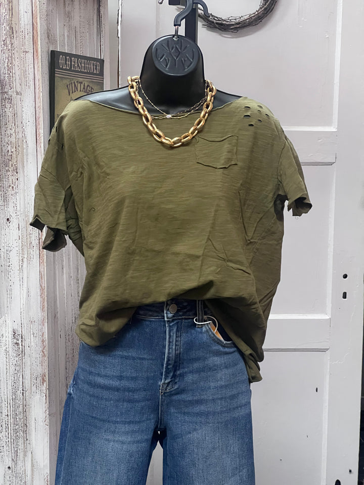 Olive Ripped Tatter Tee