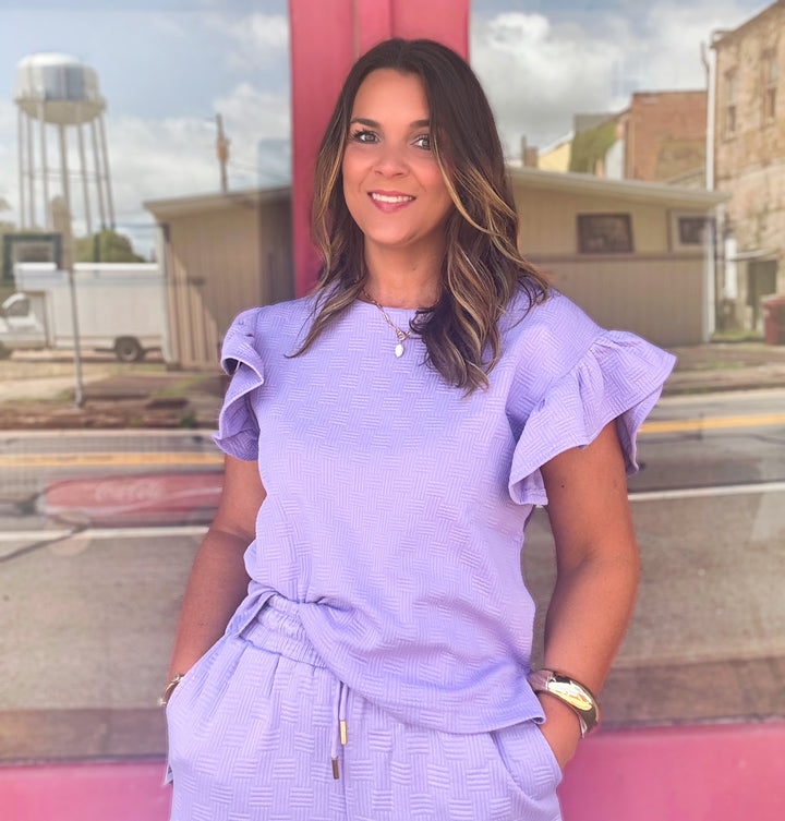 Umgee Flutter Sleeve Top in Lavendar