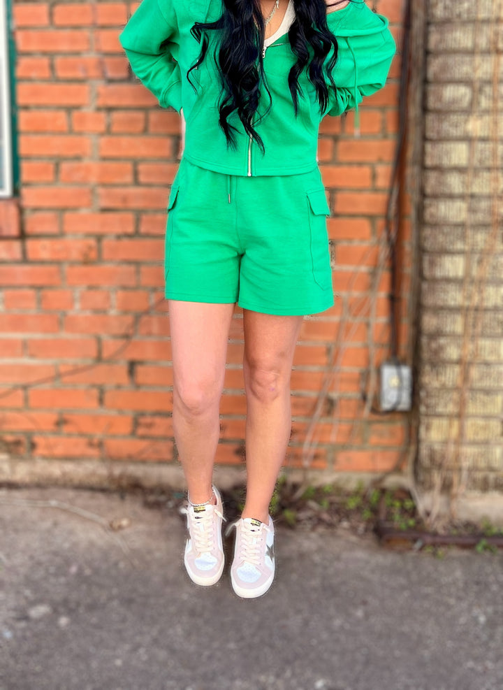 Relaxed Fit Waffle Cargo Shorts Kelly Green