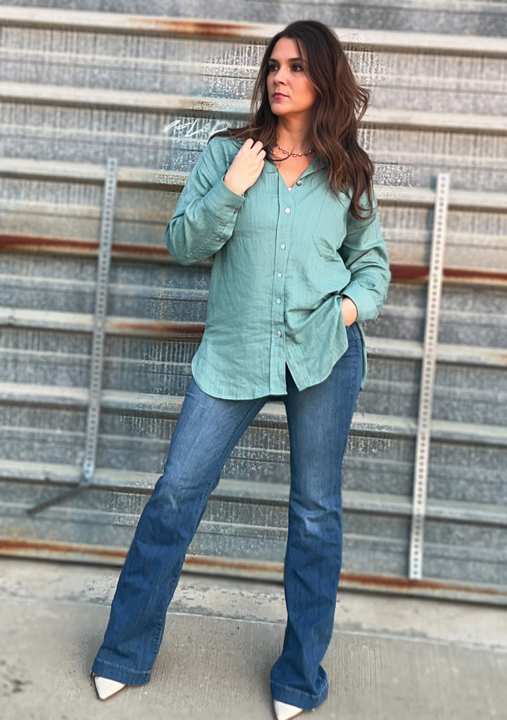 Long Sleeve Button up Top Teal