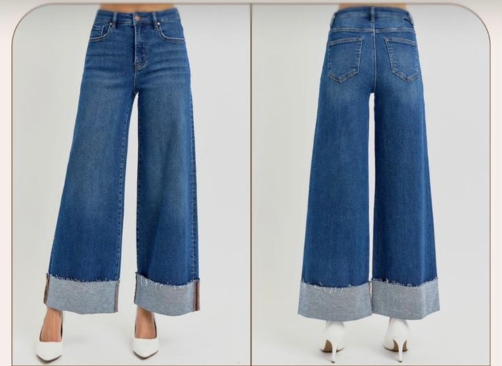 Risen Wide Leg High Cuffed Jeans