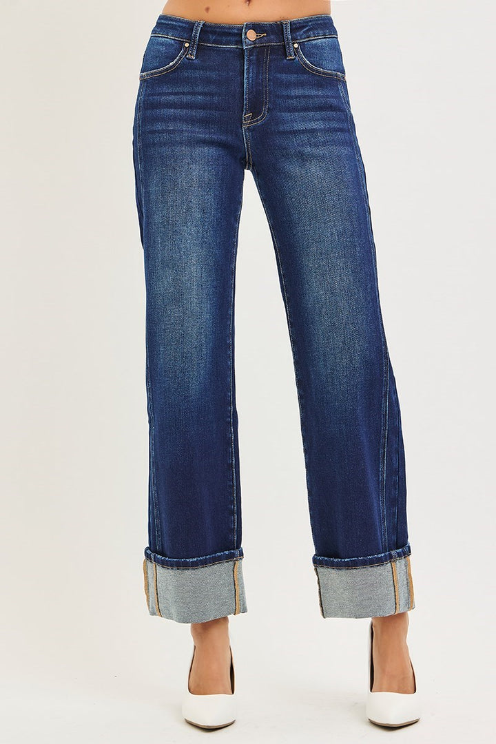 Risen Mid Rise Straight Jean with Cuffed Hem
