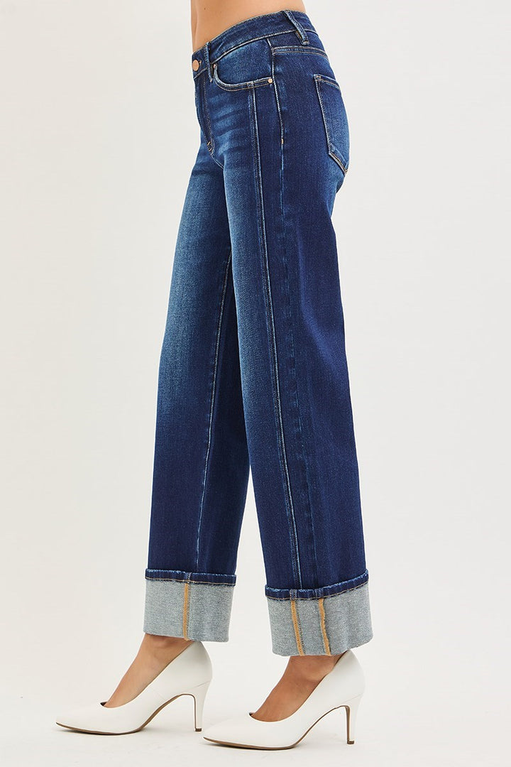 Risen Mid Rise Straight Jean with Cuffed Hem