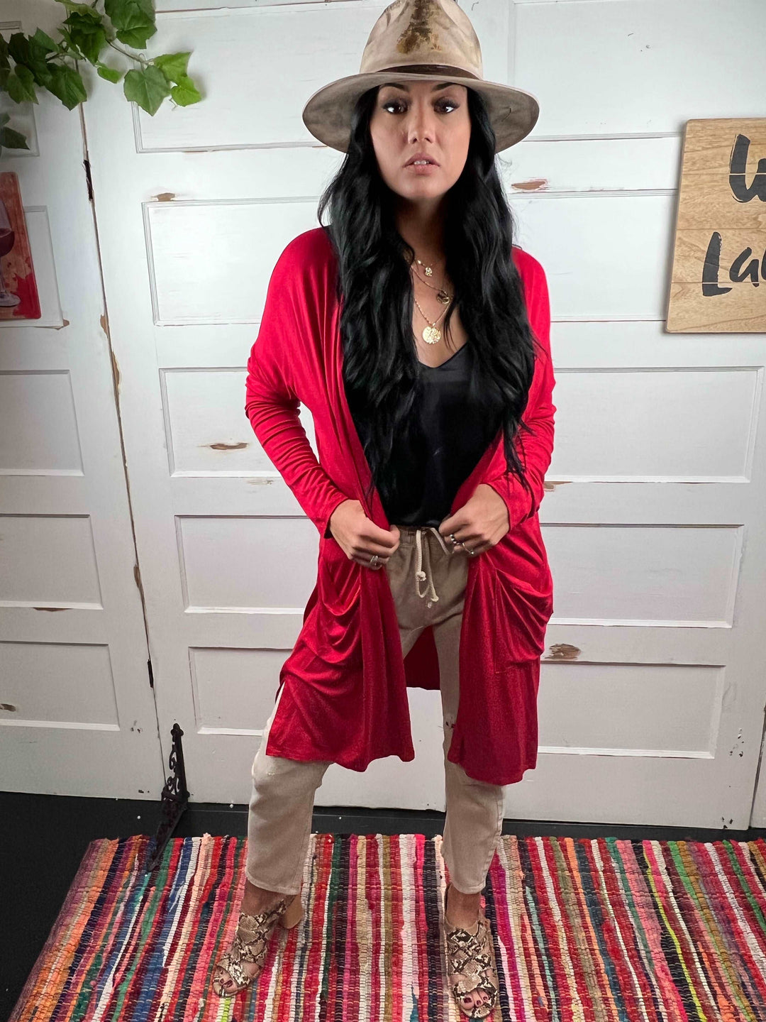 Kendra in Red Light Weight Cardigan