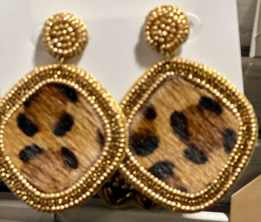 Leopard Beaded Drop Earrings