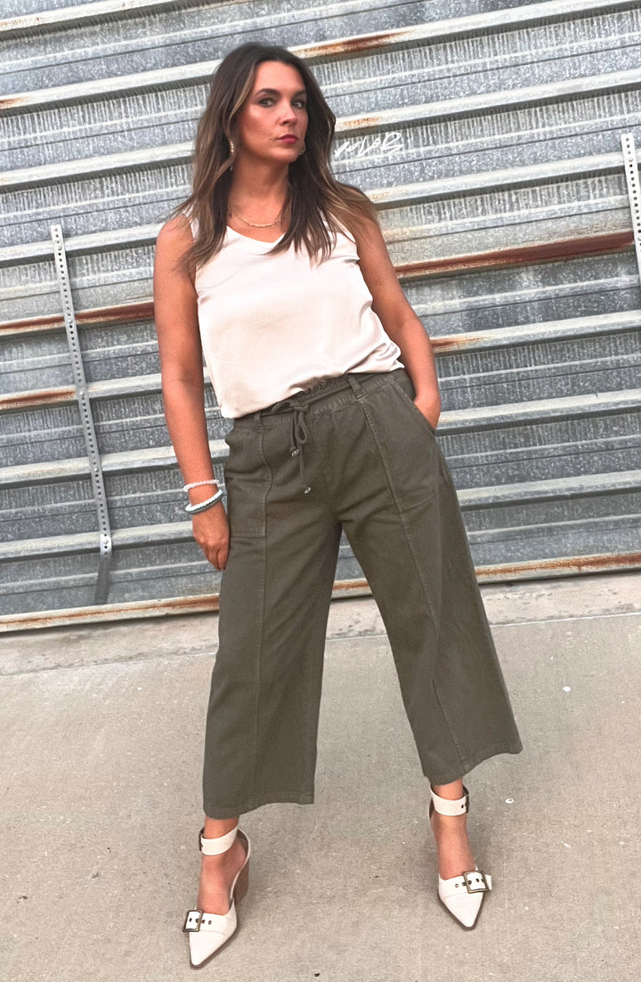 Rachelle Olive Green Cropped Pants