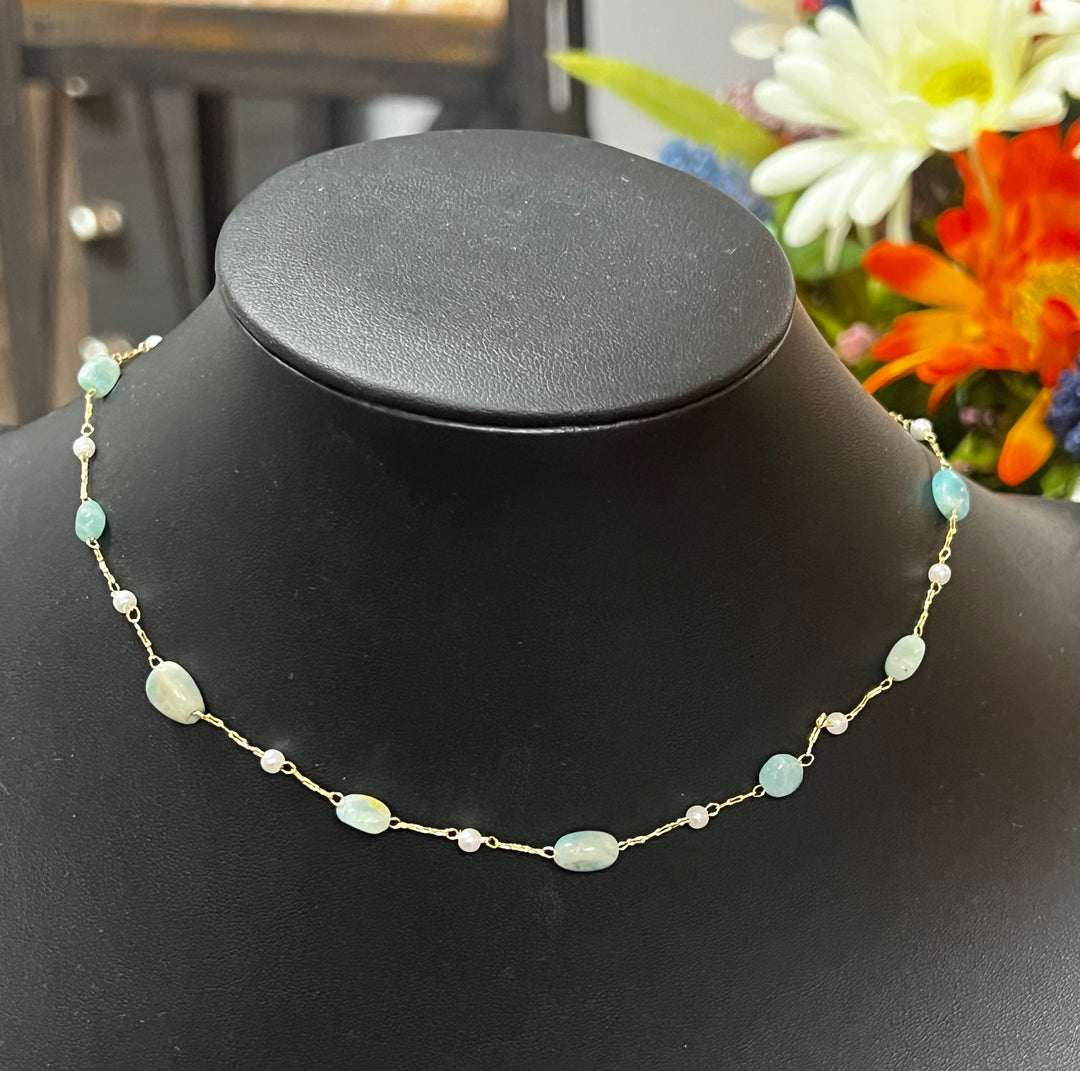 DaintyTurquoise Stones with NecklaceTiny Pearl Stone Necklaces