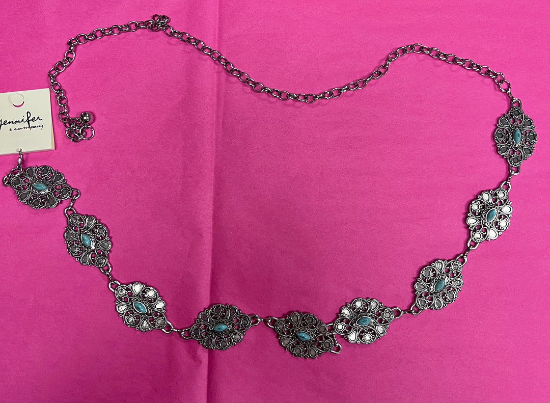 Oval Silver w/Turquoise Stones Concho Belt