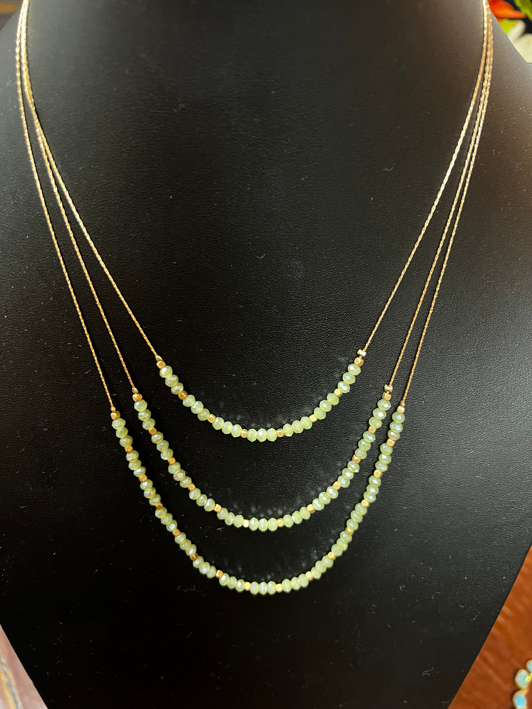 Mint 3 row Glass Bead Necklace