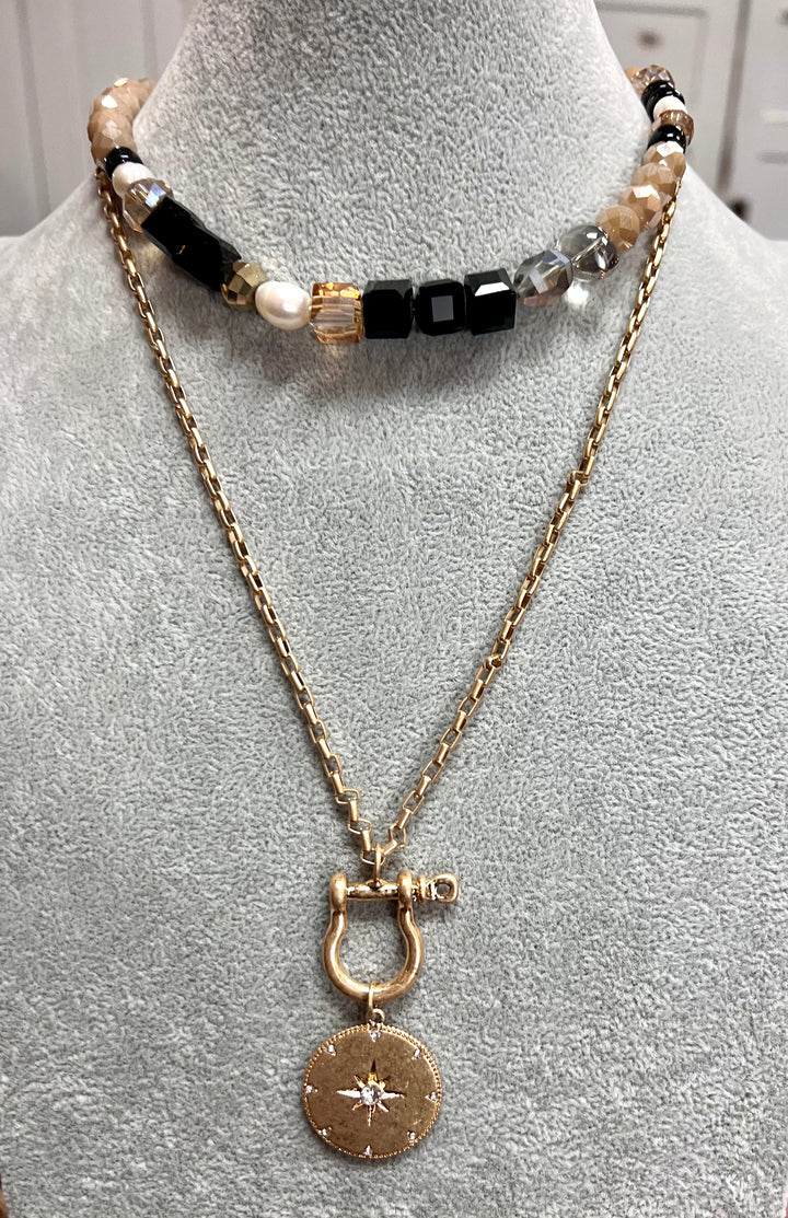 Elegant Gold Necklace w/Bead Choker