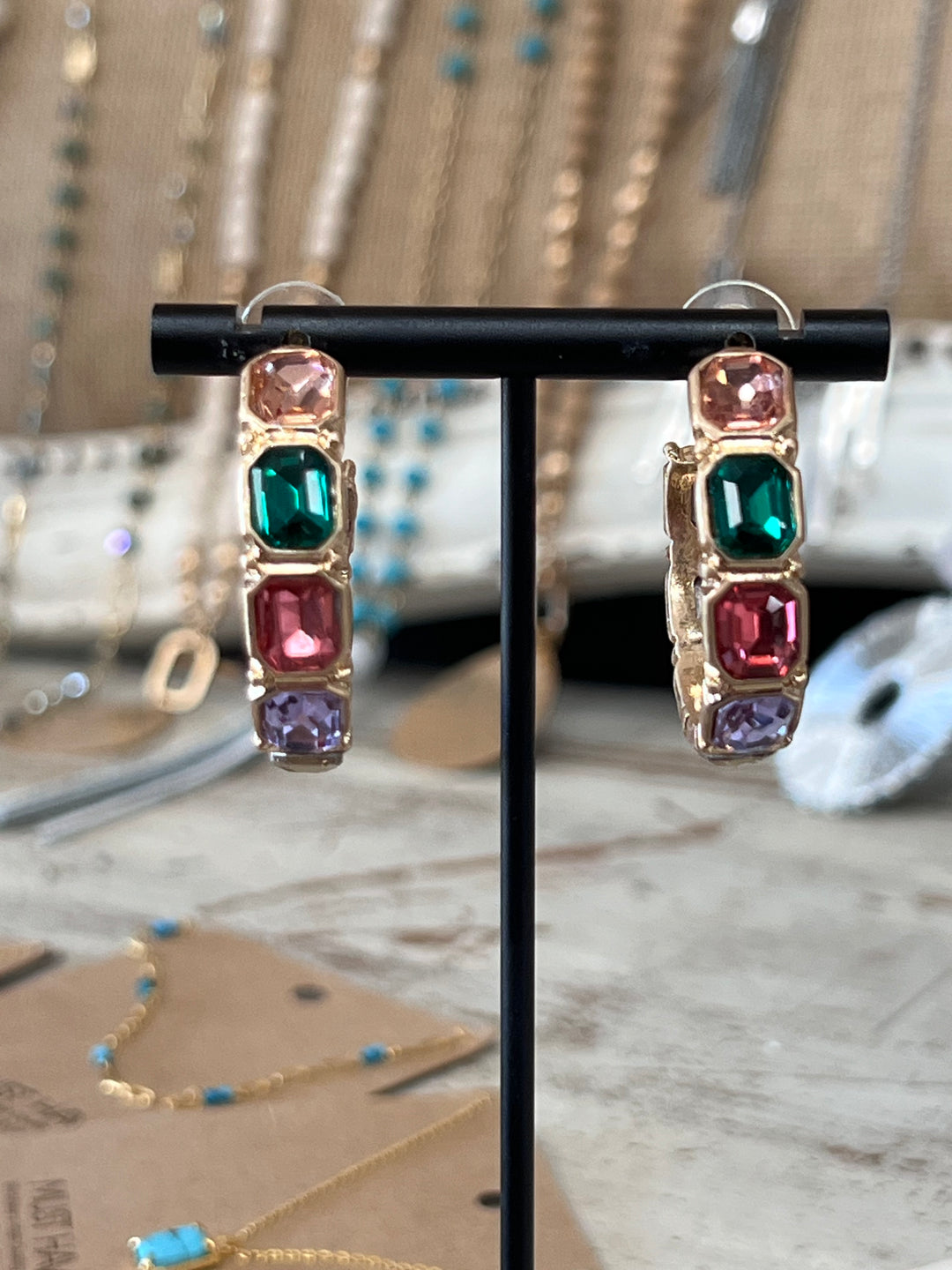 Multicolor Crystal Hoop Earrings 1.5"