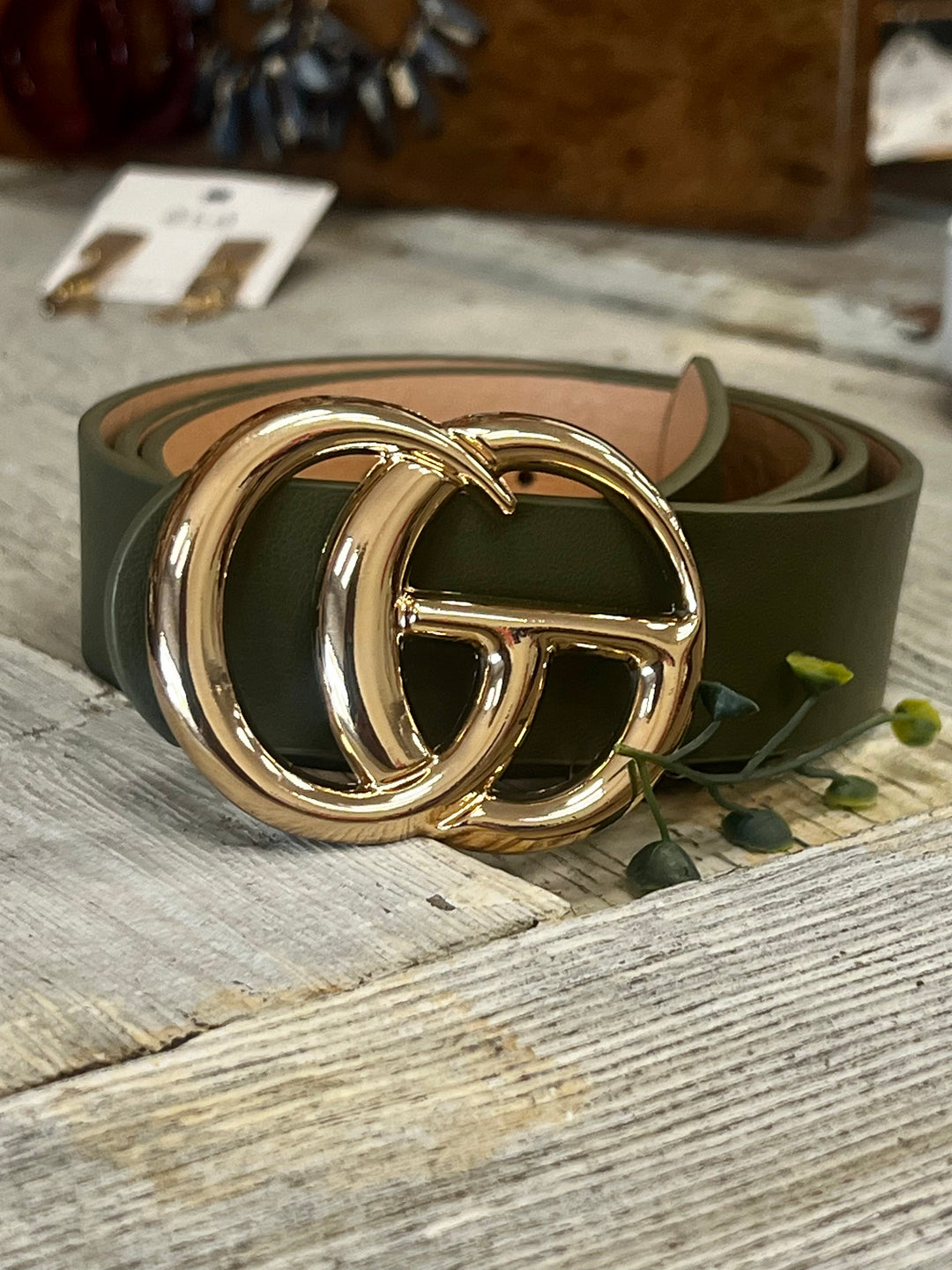 Olive Green Belt with Gold CG Belt