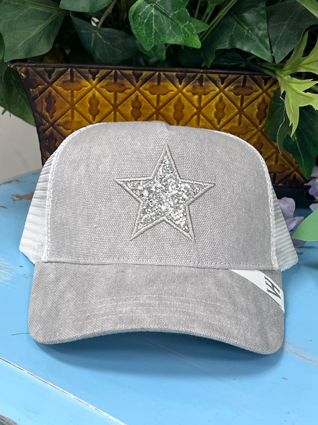 Grey with Silver Bling Star Cap