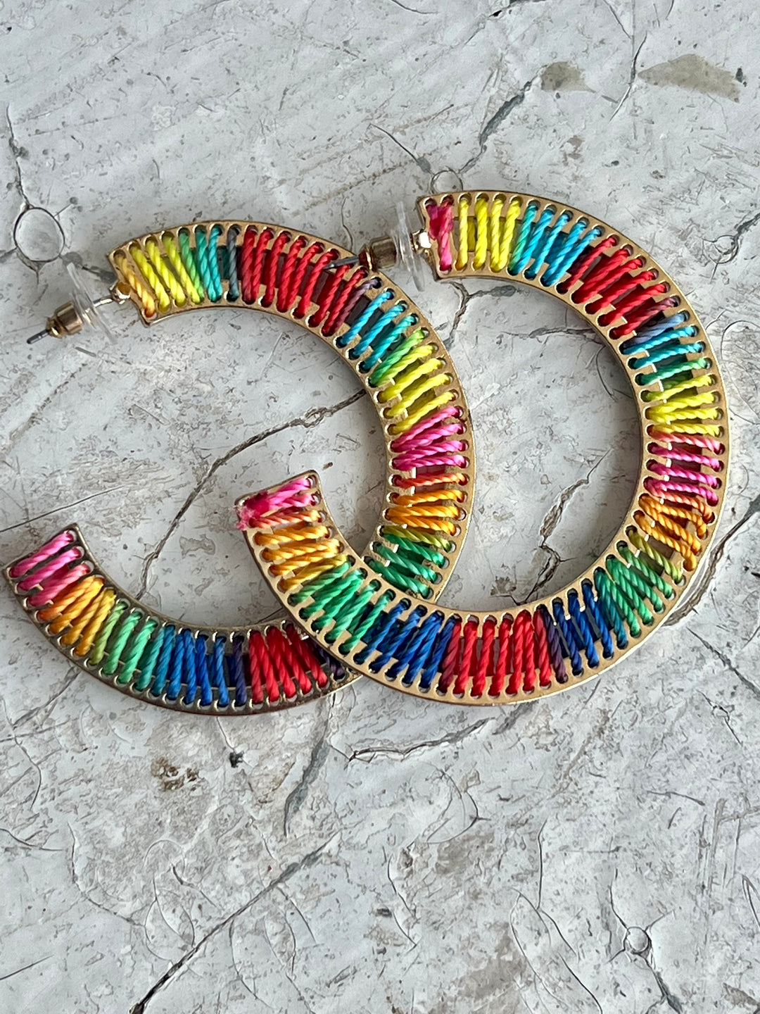 Large Gold Hoop Earrings with multicolor