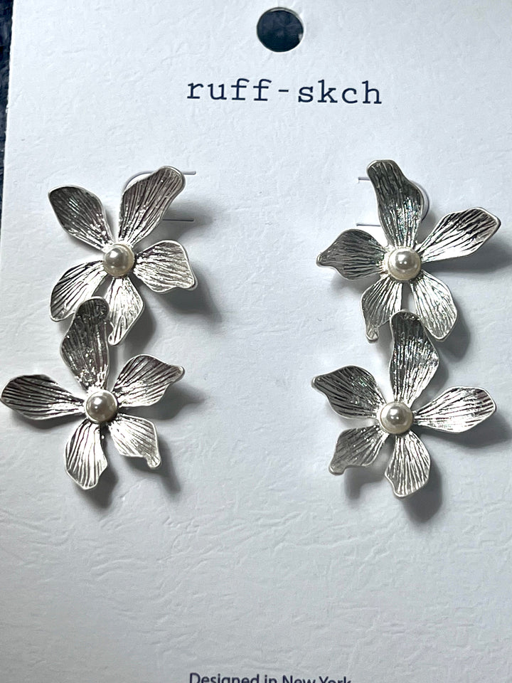 Silver 2 Flower Earrings