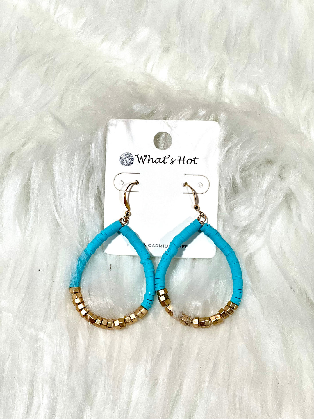 Teal Rubber and Gold Teardrop 1.75" Earrings