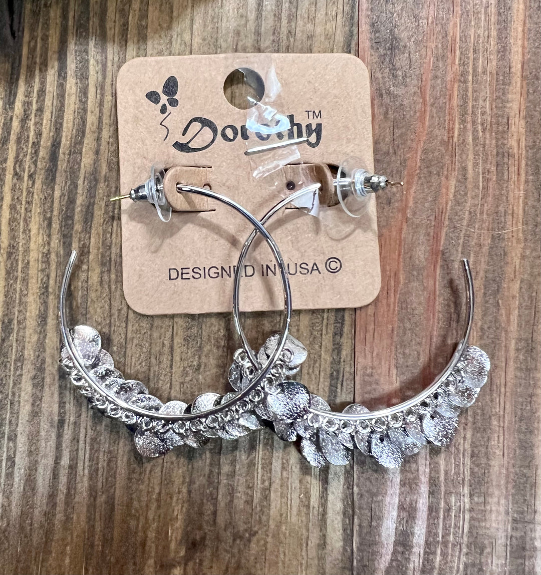 Shiny Silver thin Stud Hoop Earrings w/dangles