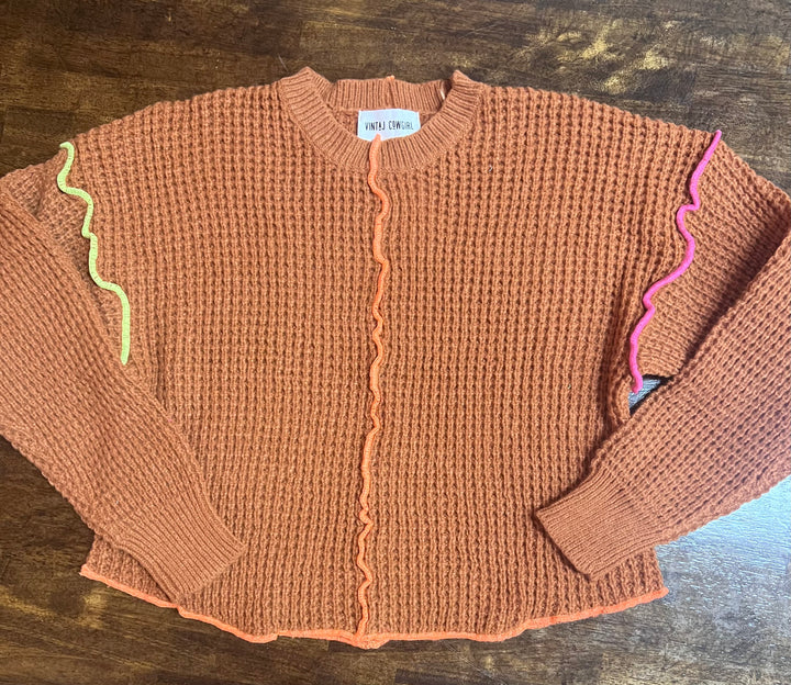 Briley Camel Sweater With Color Stitching