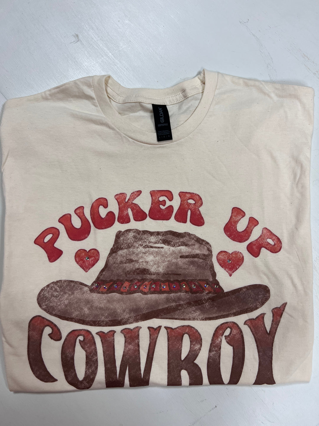 Pucker Up Cowboy on Ivory Tee
