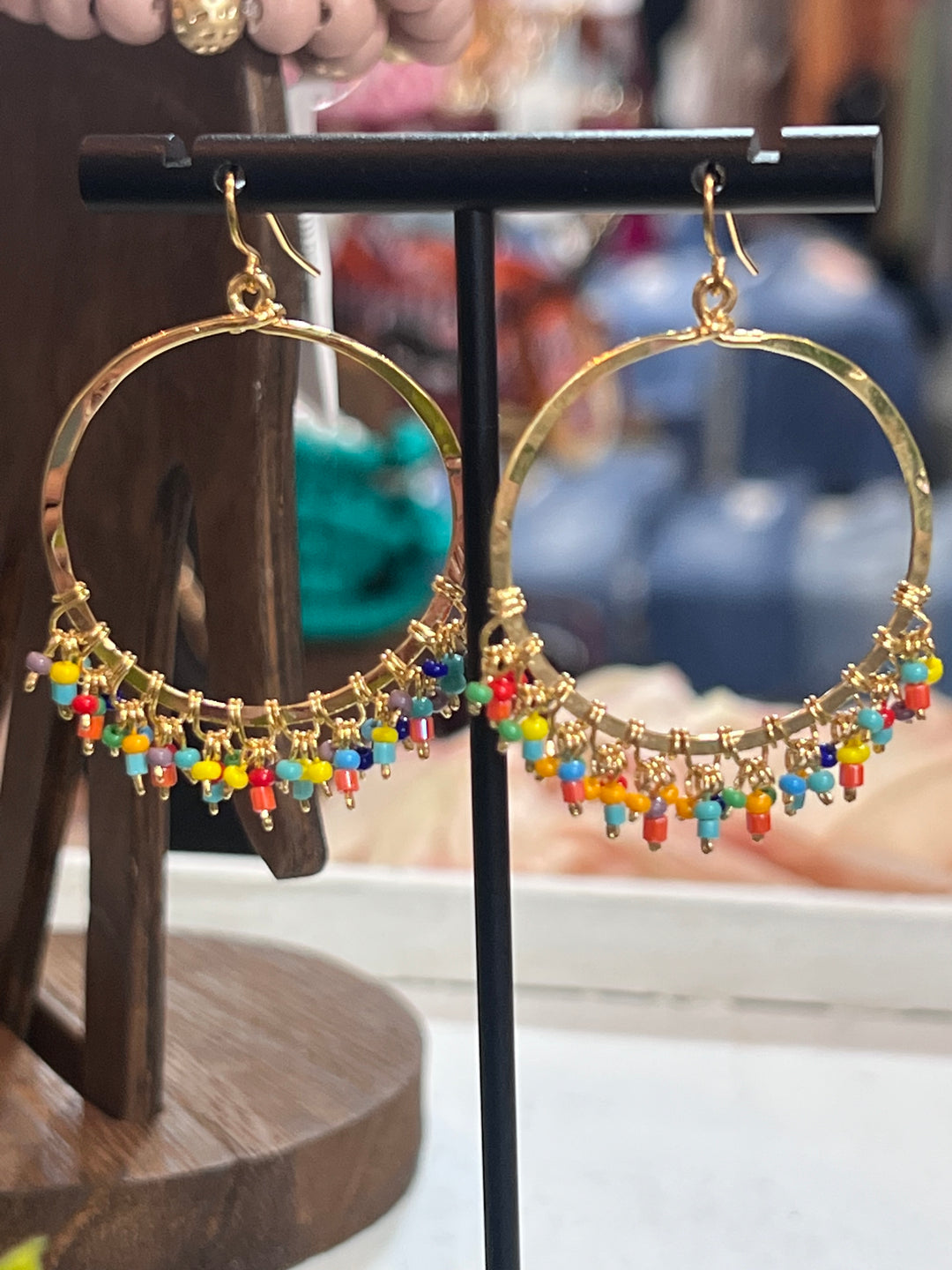 Hammered Gold w/Multicolor Beads Earrings