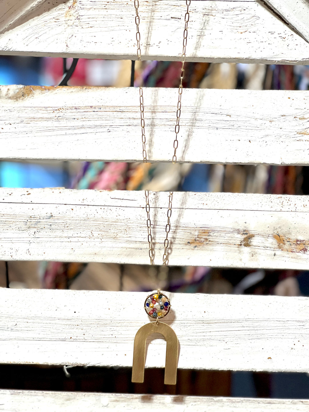 Multi Crystal and Gold U Shaped 32" Necklace