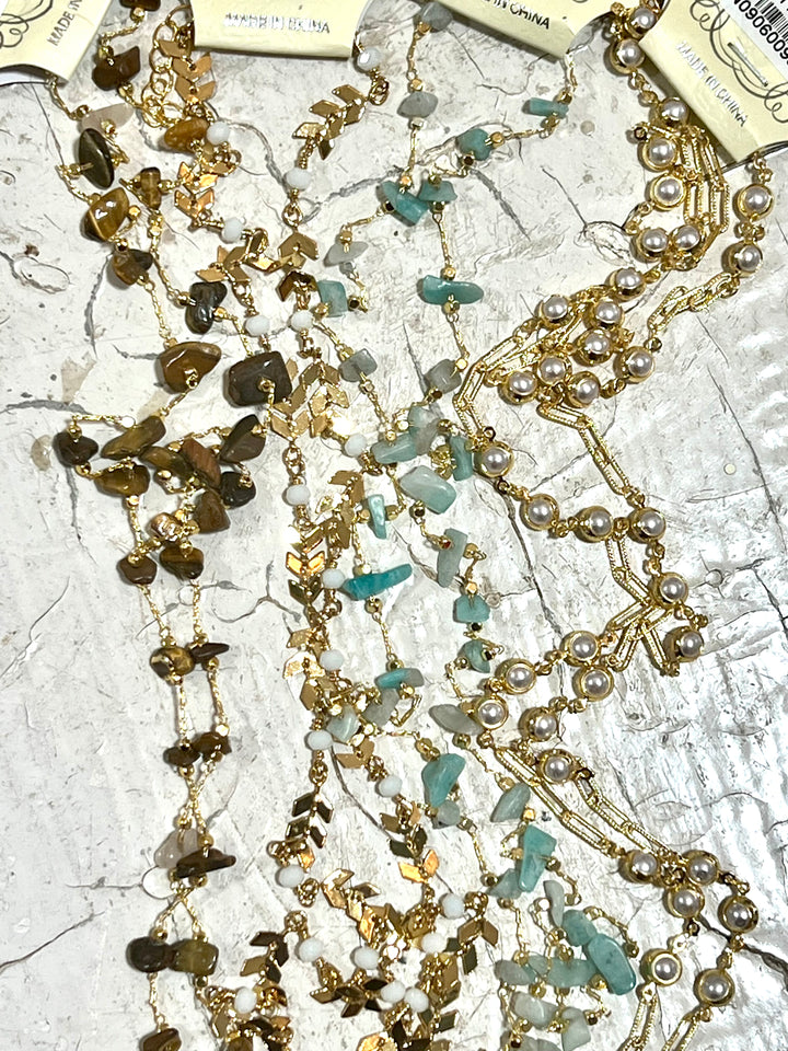 Chipped Stone and Gold 32" Necklaces