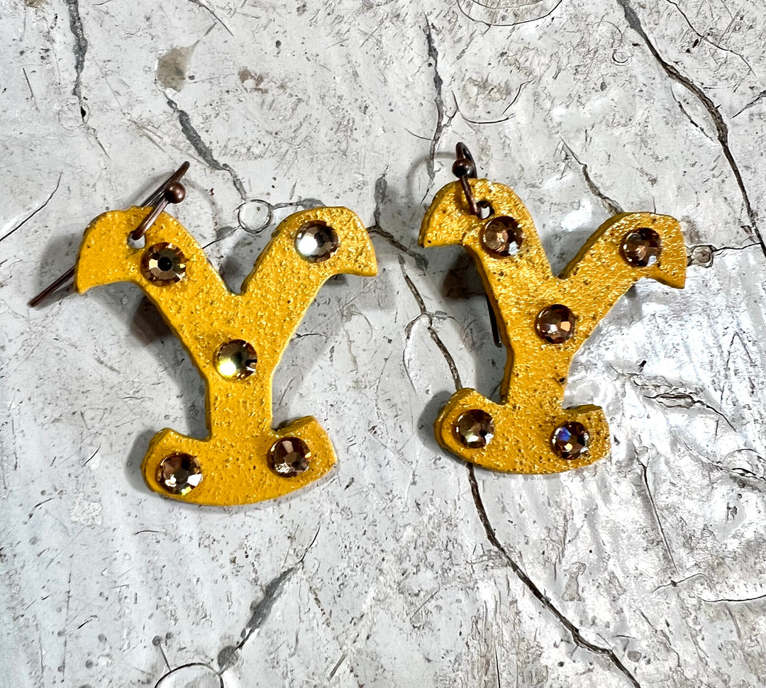 Yellow "Y" Earrings w/Clear Crystals Earrings