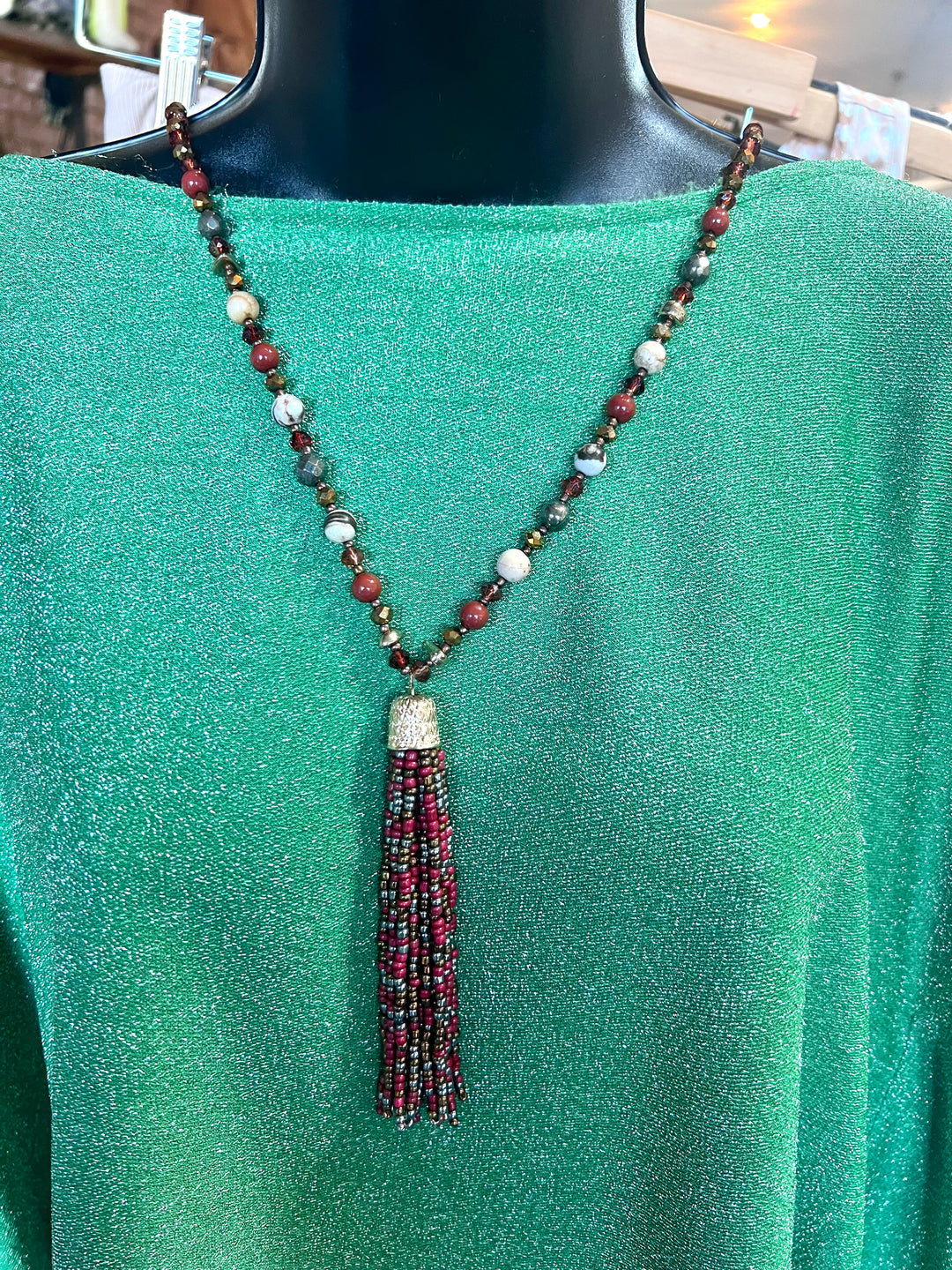 Rust, Cream and Gold Bead Necklance