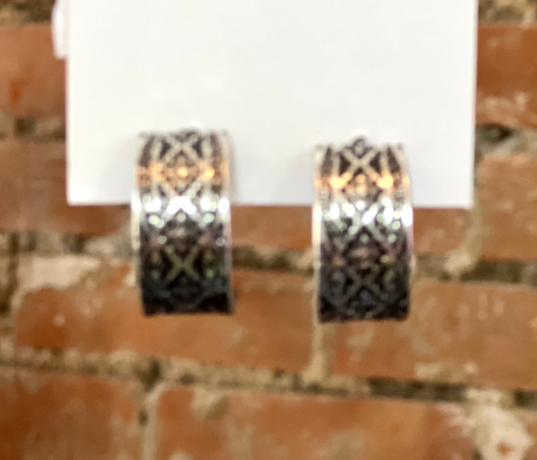 Silver Pressed Aztec Metal Hoop Earrings